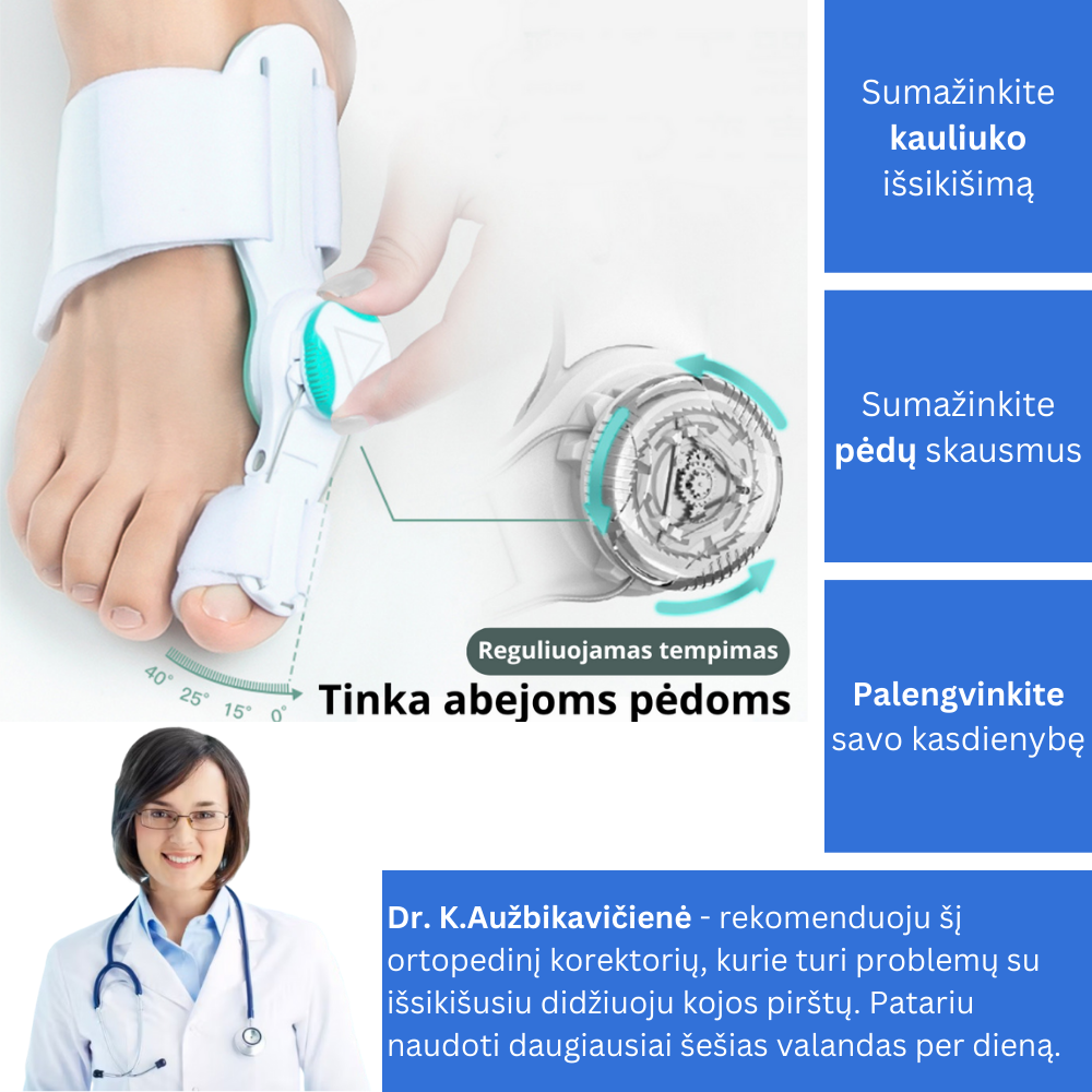 Ortopedinis pėdos nykščio korektorius, kuris sumažins deformaciją