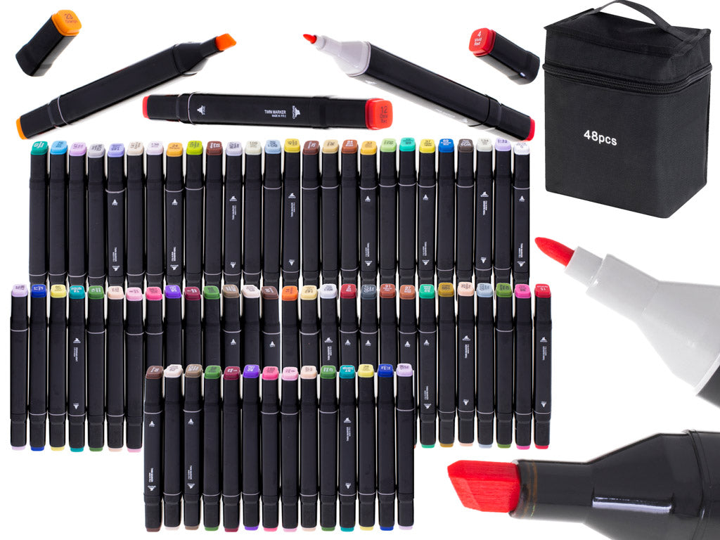 Dvipusiai alkoholiniai žymekliai dėžutėje 48 vnt.