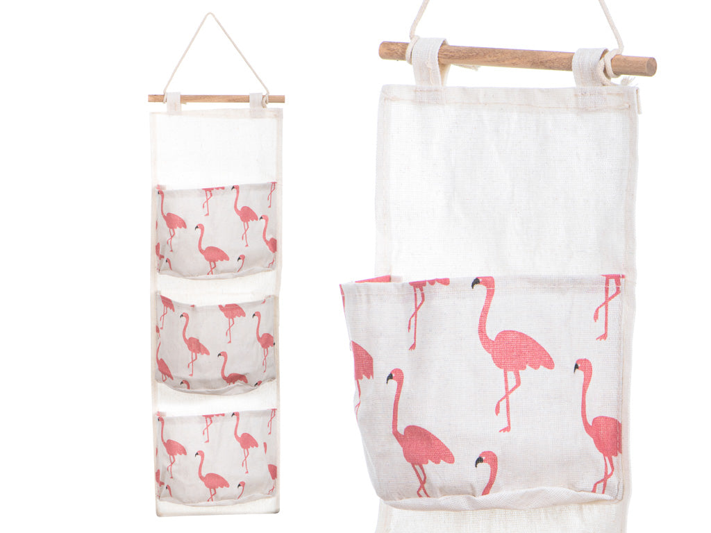 Pakabinamas žaislų organizatorius rožinis flamingas