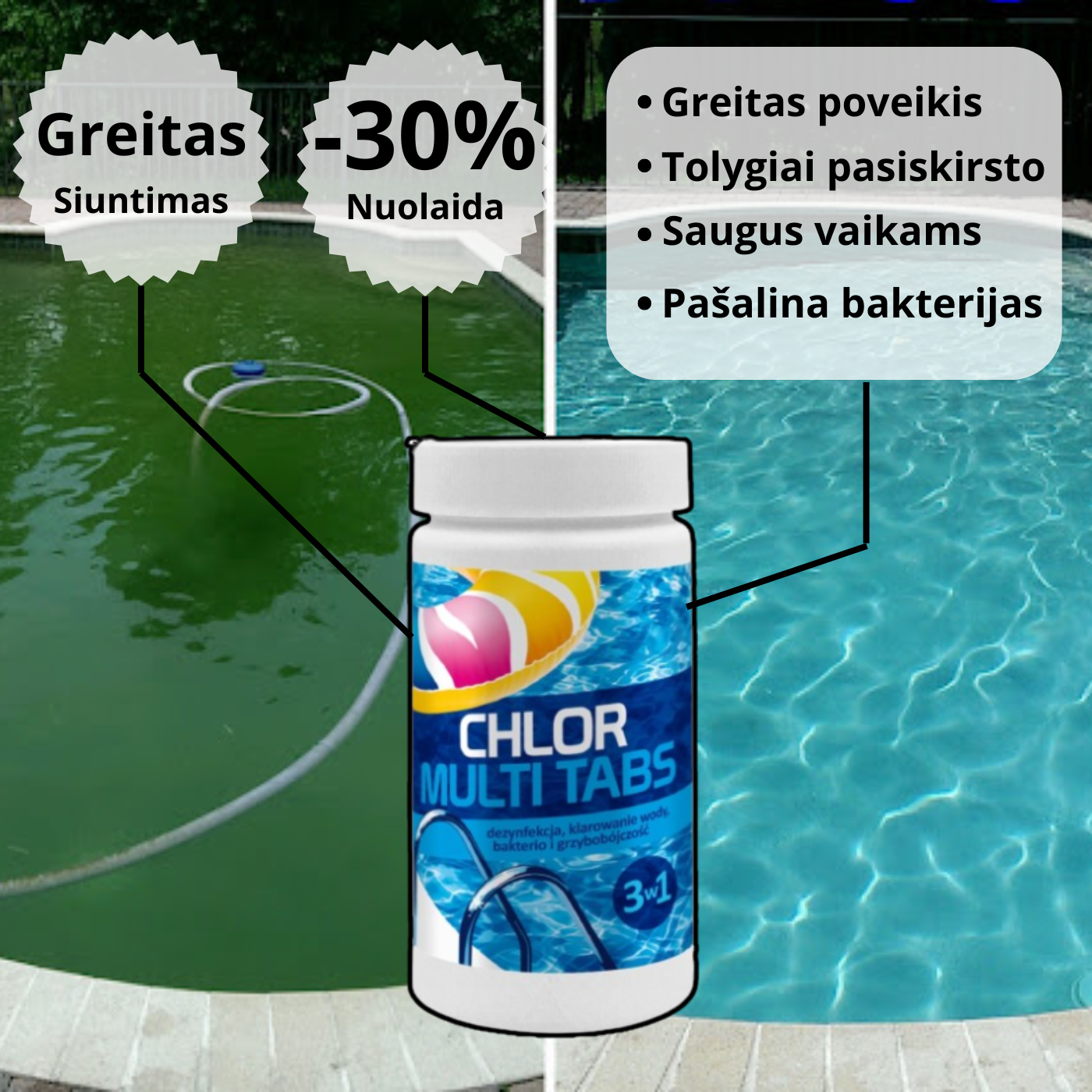 Chloro tabletės baseinams 1kg