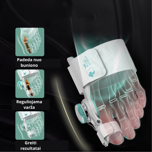 Ortopedinis pėdos nykščio korektorius, kuris sumažins deformaciją