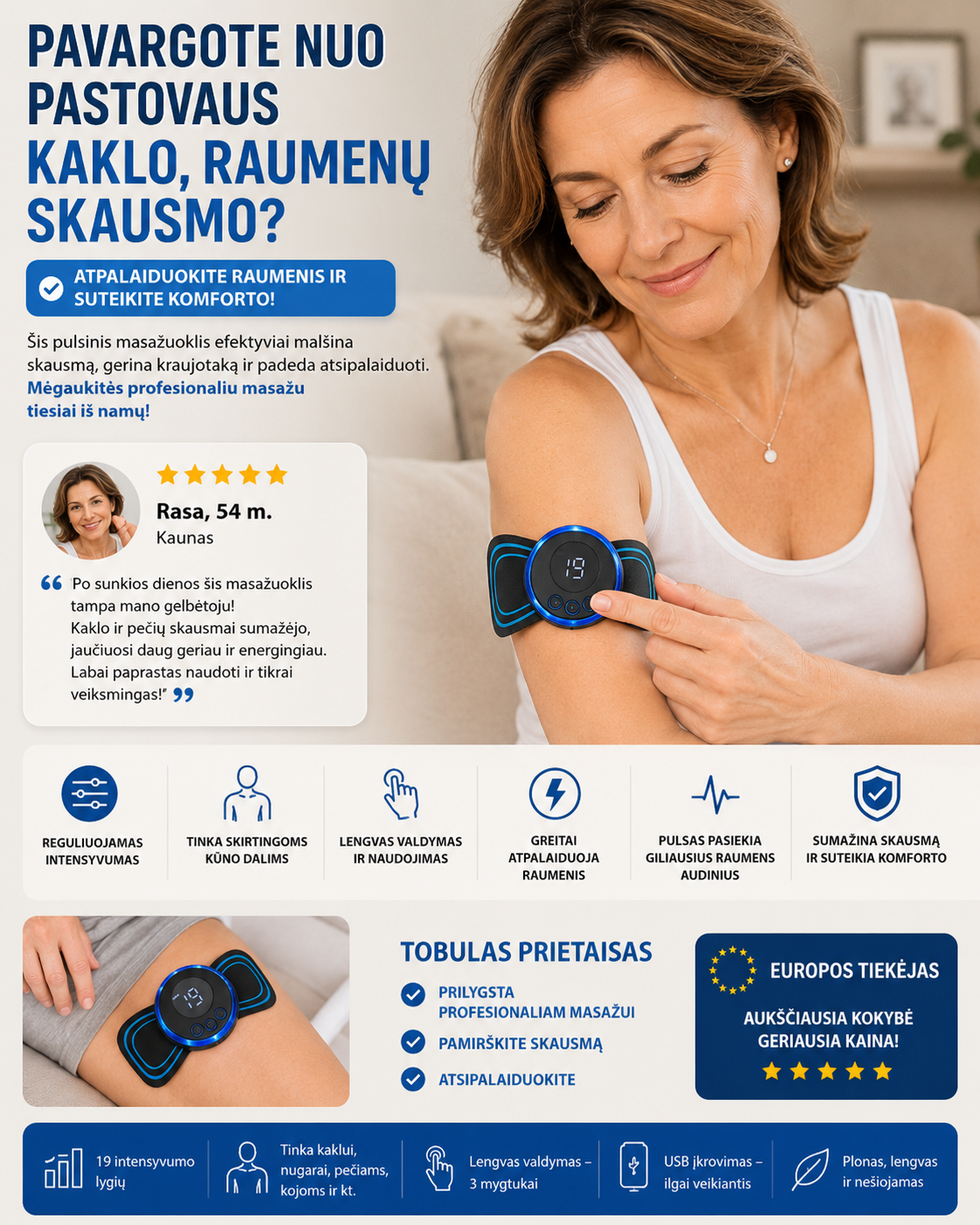 Pulsinis masažuoklis, kuris atpalaiduos raumenis ir sumažins skausmą