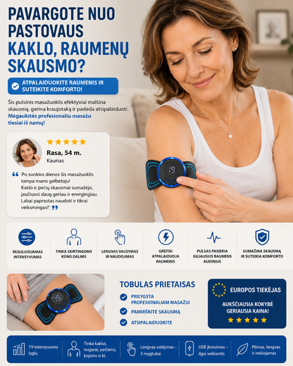 Pulsinis masažuoklis, kuris atpalaiduos raumenis ir sumažins skausmą