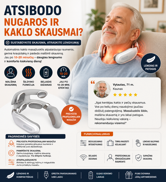 Kaklo masažuoklis, kuris sumažins pečių, nugaros ir kaklo skausmą