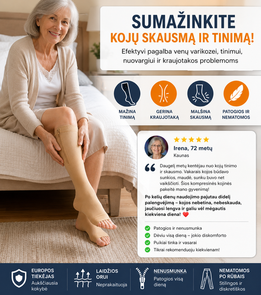 Kompresinės kojinės su užtrauktuku, kurios pagerina kraujotaką (pora)