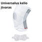 Universalus baltas kelio įtvaras su šoninėmis spiralinėmis atramomis, atvira girnelės sritimi ir reguliuojamais elastiniais dirželiais