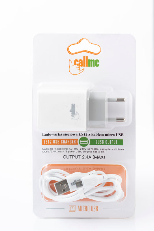 Universalus telefono įkroviklis Callme LS12 2.1A 2 USB adapteris + mikro kabelis