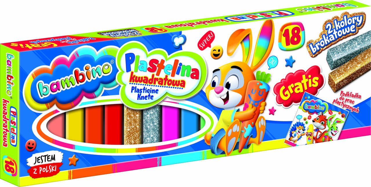 BAMBINO plastilino kvadratas 18 spalvų