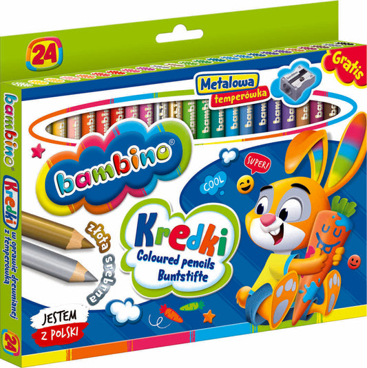 BAMBINO Pieštukai mediniame rėmelyje 24 spalvos + galąstuvas