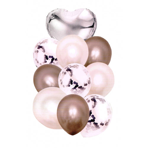 Širdies ir konfeti balionai 30-46cm 10vnt. sidabro spalvos