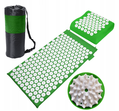 Masažinis akupresūros kilimėlis su pagalvėle ir krepšeliu