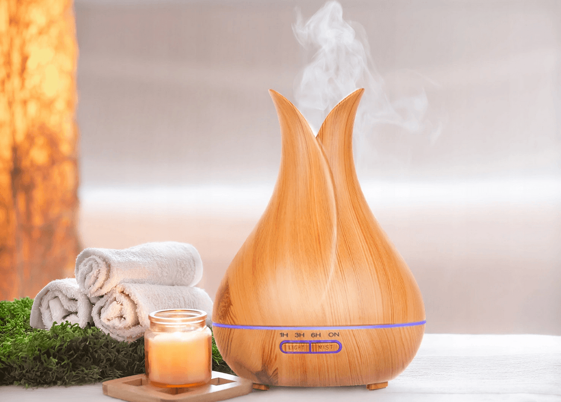 Ultragarsinis oro drėkintuvas su aroma, 7 spalvos, 400ml - visomprogom